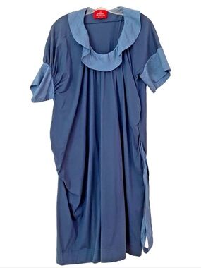 Vivienne Westwood Asymmetrical Blue Soft Cotton Dress w/tie belt & pockets L XL